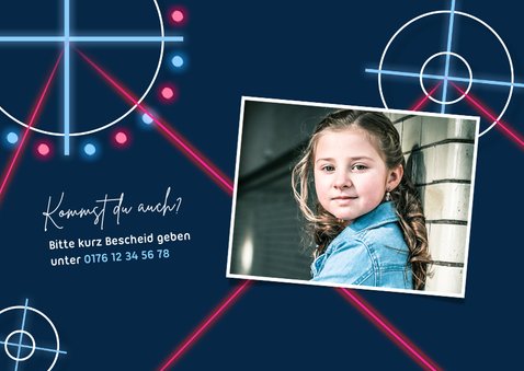 Einladung Kindergeburtstag Lasergame pink mit Foto 2
