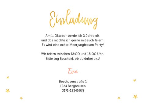 Einladung Kindergeburtstag Meerjungfrau, Sterne und Foto 3