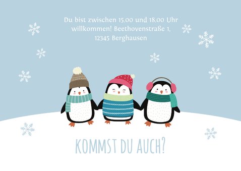 Einladung Kindergeburtstag Party-Pinguine blau 3