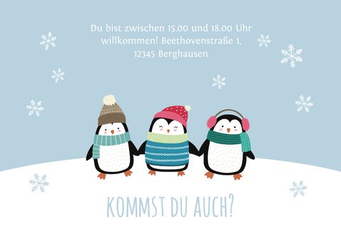 Einladung Kindergeburtstag Party-Pinguine blau 3
