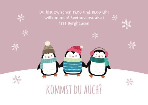 Einladung Kindergeburtstag Party-Pinguine rosa 3