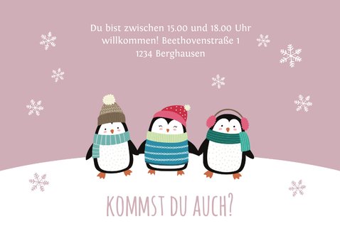 Einladung Kindergeburtstag Party-Pinguine rosa 3