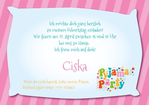 Einladung Kindergeburtstag Pyjamaparty Girls Kaartje2go