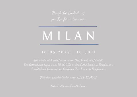 Einladung Konfirmation blau Foto Eleganz schlicht 3