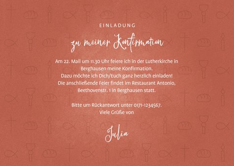 Einladung Konfirmation rostrot Foto & kleine Symbole 3