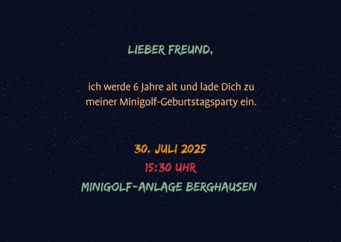 Einladung Minigolf-Party - Funky Lettering 2
