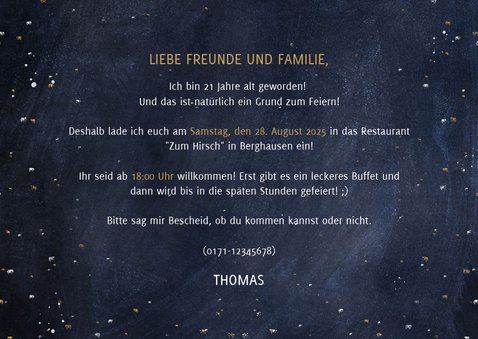 Einladung 'Twenty One' mit Fotos und goldener 21 3