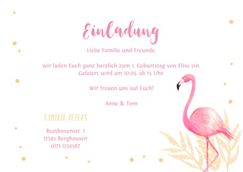 Einladung zum 1. Geburtstag mit Foto und Flamingo 3
