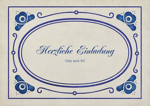 Einladung zum Geburtstag delfterblaue Ornamente 2