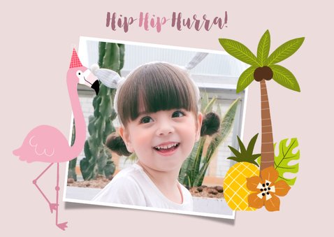 Einladung zum Kindergeburtstag mit Foto, Flamingo und Palmen 2