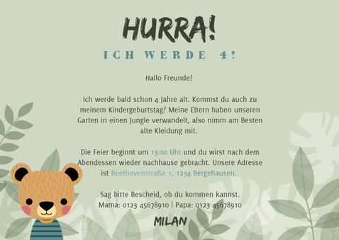 Einladung zum Kindergeburtstag mit Foto und Bär 3