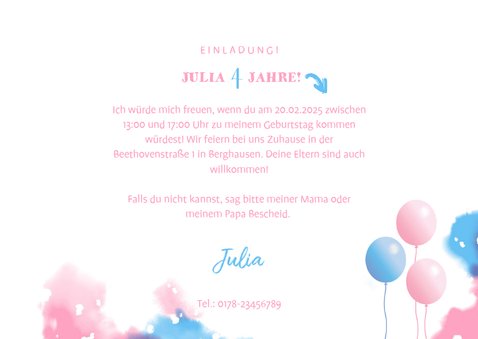 Einladung zum Kindergeburtstag mit Fotos rosa/blau 3