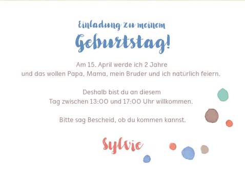 Einladung zum Kindergeburtstag mit Punkten und Foto 3