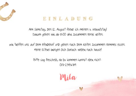 Einladung zum Pferdegeburtstag mit Foto und Hufeisen 3