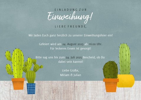 Einladung Zur Einweihung Mit Foto Und Kakteen Kaartje2go