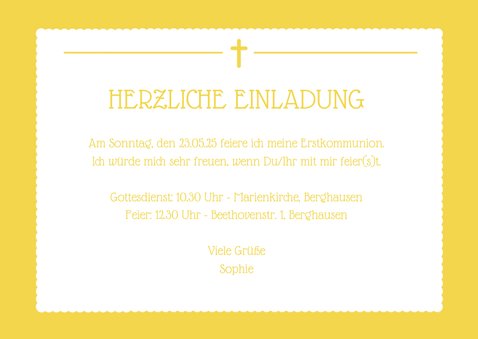 Einladung zur Erstkommunion gelb großes Foto 3
