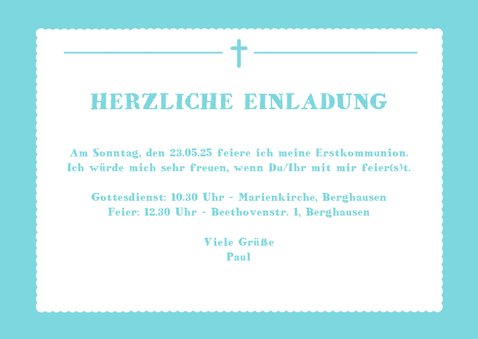 Einladung zur Erstkommunion türkis großes Foto 3