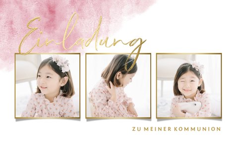 Einladung zur Kommunion Fotos, Goldlook & Wasserfarbe 2