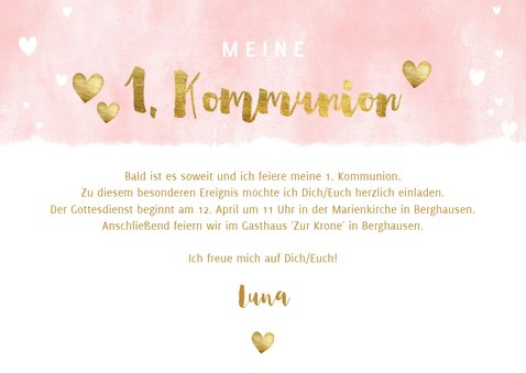 Einladung zur Kommunion Fotos, Herzen und Goldakzente 3