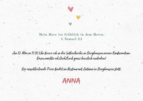 Einladung zur Konfirmation Foto Wegweiser und Herzen 2