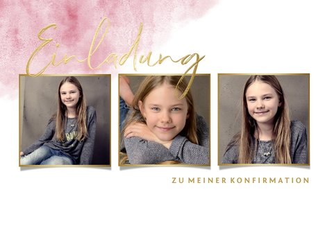 Einladung zur Konfirmation Fotos, Goldlook & Wasserfarbe 2
