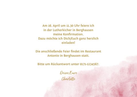 Einladung zur Konfirmation Fotos, Goldlook & Wasserfarbe 3