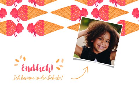 Einladungskarte Einschulung Schultüte Eis pink und Foto 2