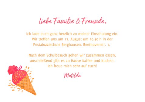 Einladungskarte Einschulung Schultüte Eis pink und Foto 3