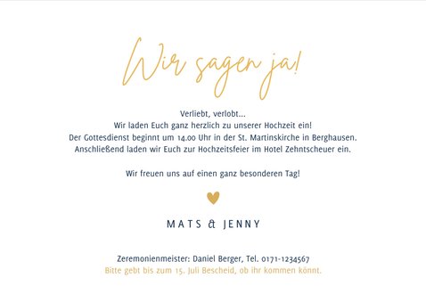 Einladungskarte Hochzeit klassisch Dunkelblau 3
