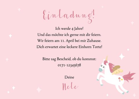 Einladungskarte Kindergeburtstag Regenbogen und Einhorn 3