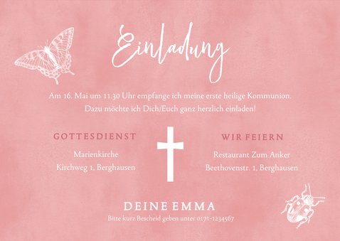 Einladungskarte Kommunion Foto und Schmetterlinge 3