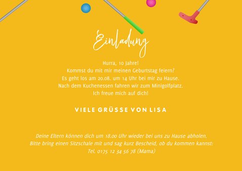 Einladungskarte Minigolf mit Foto, Schläger & Ball 3