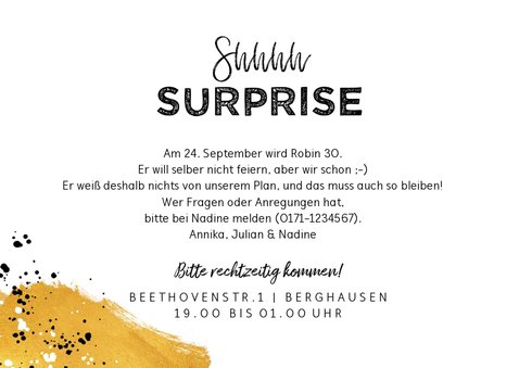 Einladungskarte Suprise-Party Shhhhh 3