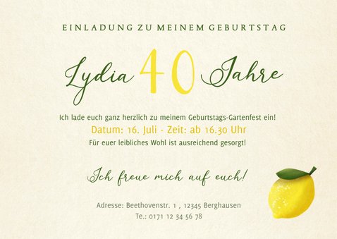 Einladungskarte zum Gartenfest Foto & Zitronen 3