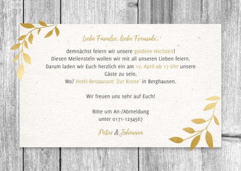 Einladungskarte zum Hochzeitsjubiläum Holz und Fotos 3