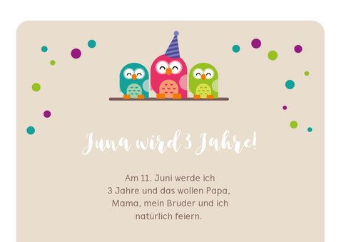 Einladungskarte zum Kindergeburtstag pinke Eule 2
