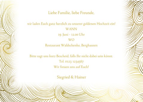 Einladungskarte zur Goldhochzeit mit goldenen Wellen 3