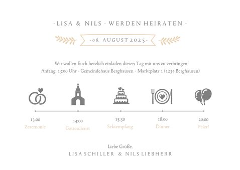 Einladungskarte zur Hochzeit mit Foto und Timeline 3