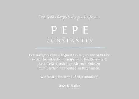 Einladungskarte zur Taufe Foto hellblaue Taube 3