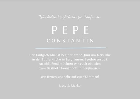 Einladungskarte zur Taufe Foto hellblaue Taube 3