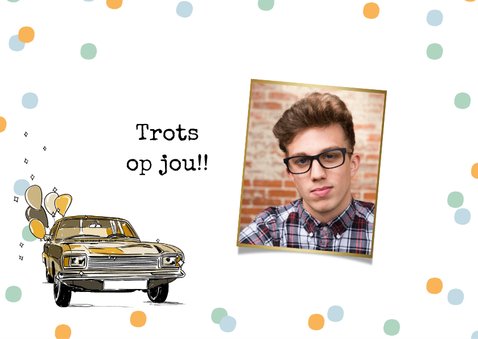 Feestelijke felicitatiekaart geslaagd rijbewijs 2