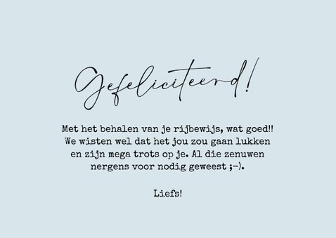 Feestelijke felicitatiekaart geslaagd rijbewijs 3