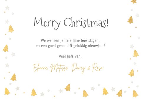 Feestelijke kerstkaart met eigen foto en kerstboompjes kader 3