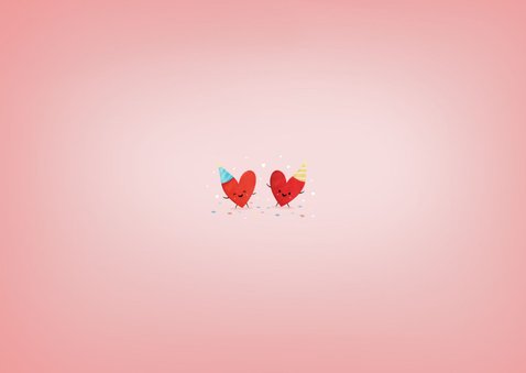 Feestelijke uitnodiging kinderfeestje met feestende hartjes Achterkant