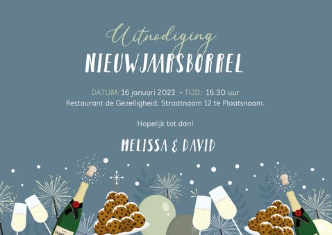 Feestelijke uitnodiging nieuwjaarsborrel champagne 3