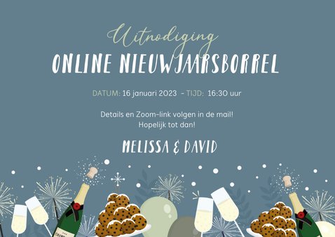 Feestelijke uitnodiging online nieuwjaarsborrel champagne 3