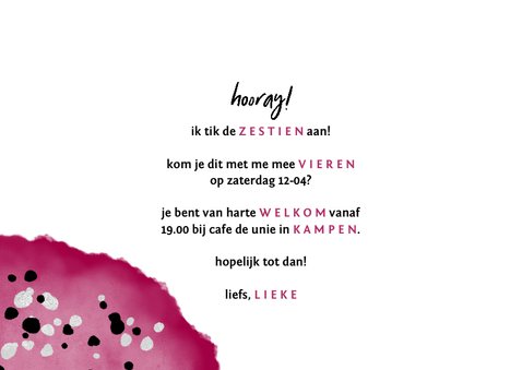 Feestelijke uitnodiging 'sixteen' met waterverf en spetters 3