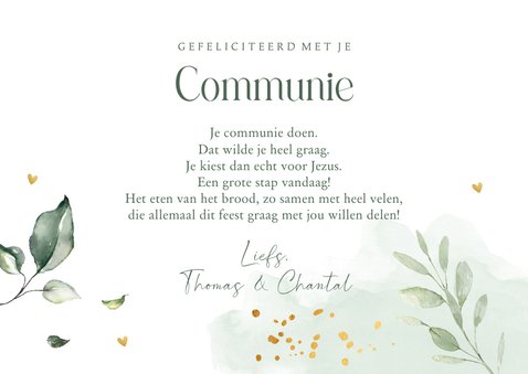 Felicitatie communie floral waterverf bladeren 3