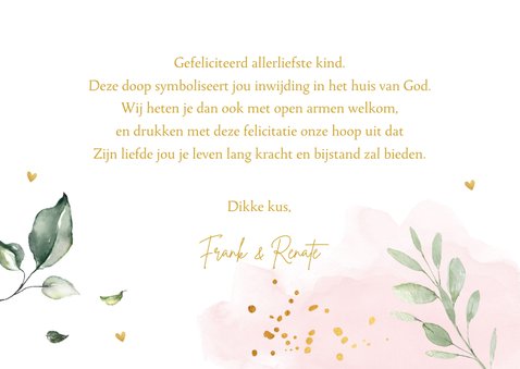 Felicitatie doopsel meisje botanische bladeren roze 3