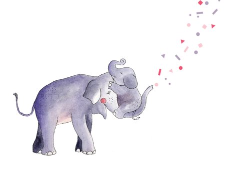 Felicitatie geboorte meisje illustratie olifant en jong  3